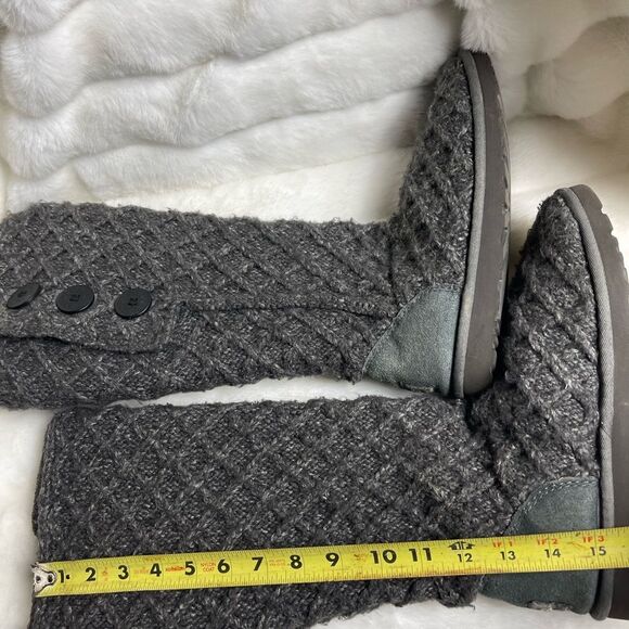 UGG Australia latice charcoal gray knit boots reversible knee high to short SZ9 - Picture 7 of 12